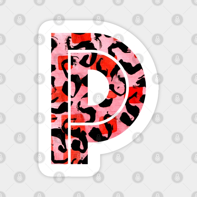 Abstract Letter P Watercolour Leopard Print Alphabet Red Magnet by Squeeb Creative