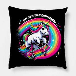 Skate The Rainbow Unicorn Lover Gift ,Birthday Gift Pillow