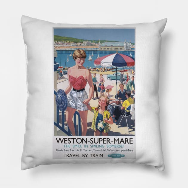 Weston-Super-Mare, Somerset - BR,WR - Vintage Railway Travel Poster - 1952 Pillow by BASlade93