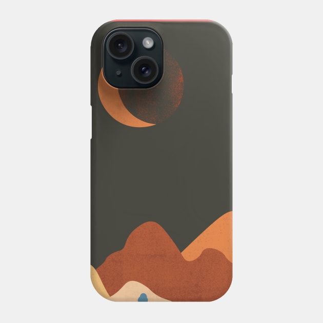 Sun & Moon Artwork With mountains. Boho art of moon at night and terracotta mountains. Phone Case by waltzart