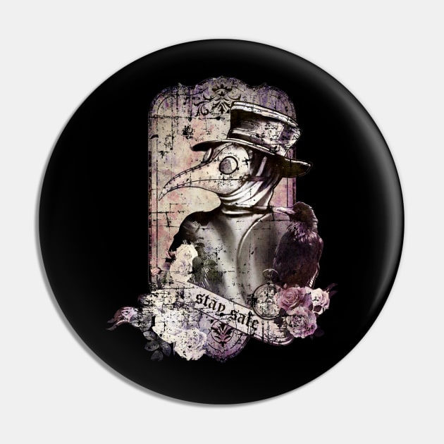 Plague Doctor Say "stay safe" vintage purple Edit Pin by Collagedream