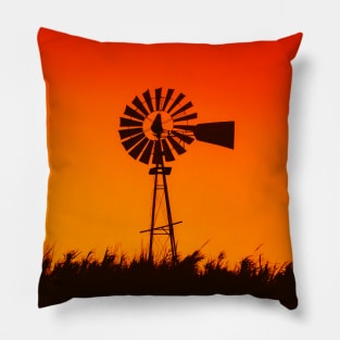 Windmill in sunset with funny lion Pillow