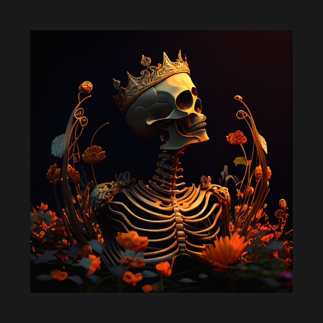 Skeleton in garden with golden crown by ramith-concept