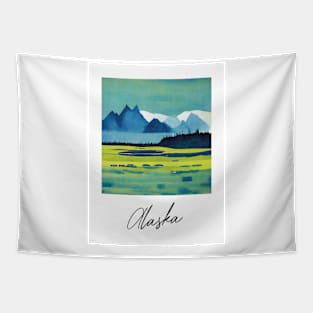 Alaska Mountains Landscape Travel Poster Retro Wall Art Illustration Tapestry