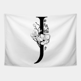 Letter J Monogram - Floral Initial Tapestry