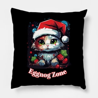 Eggnog Zone - Christmas Cat - Cute Graphic Quote Pillow