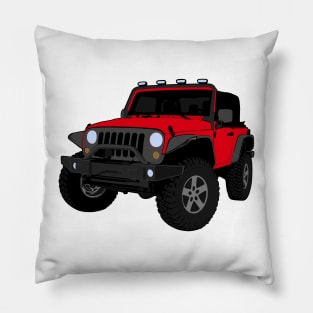 Red Jeep Wrangler Illustration Pillow