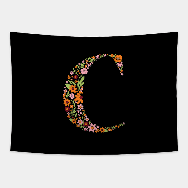 Retro Floral Letter C Tapestry by zeljkica