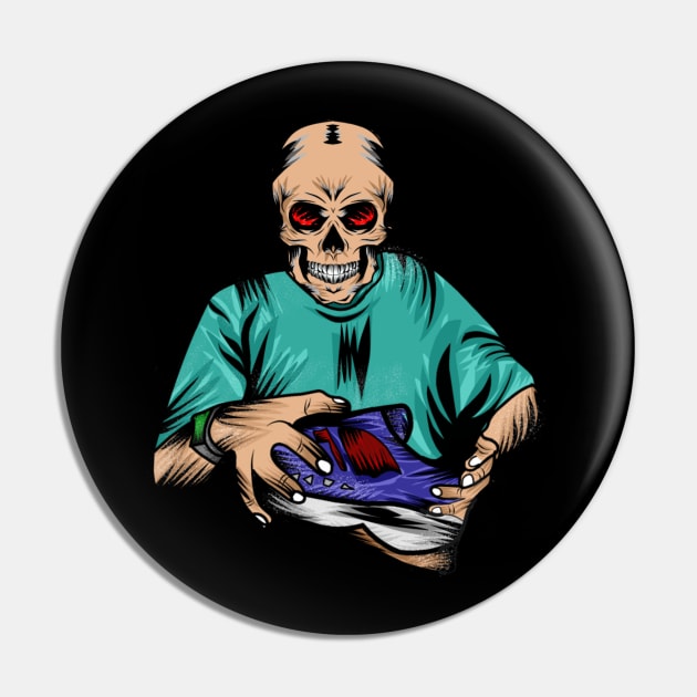 vector image with a person with a skull head holding a shoe Pin by Innometrics
