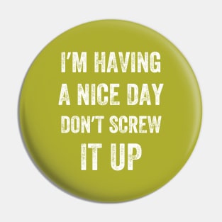 I'm Having A Nice Day Don't Screw It Up, Vintage style Pin