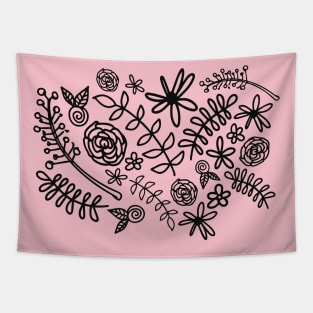 flower doodle black and pink Tapestry