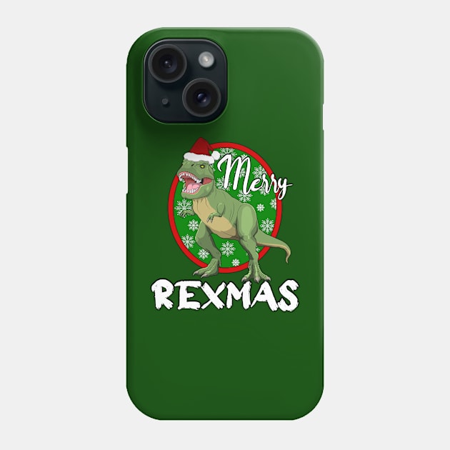 Merry Rexmas Christmas Dinosaur TRex Santa Hat Phone Case by RongWay