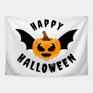 Giggles and Grins: Happy Halloween Flying Pumpkin Bat Tapestry