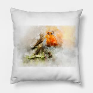 Robin red breast - watercolour artwork print Pillow