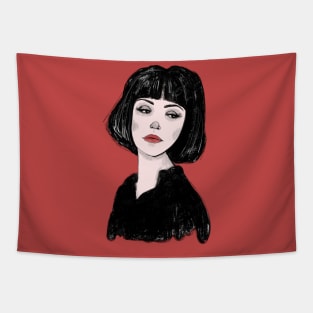 The Mysterious Dark Haired Lady Sketchbook Girl Drawing Tapestry