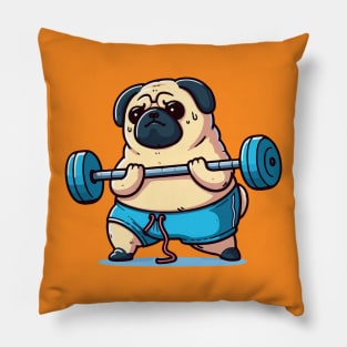 pug dog working out and lifting weights Pillow