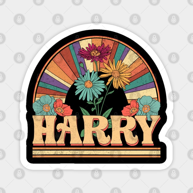 Harry Flowers Name Personalized Gifts Retro Style Magnet by Dinosaur Mask Store