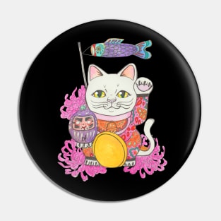 Maneki Neko lucky cat art Pin