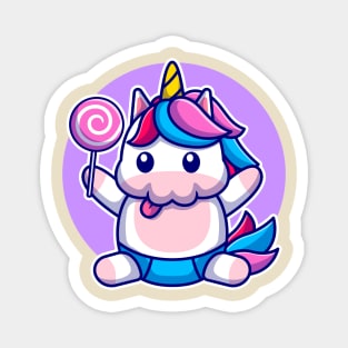 Cute Baby Unicorn Holding Candy Cartoon Magnet