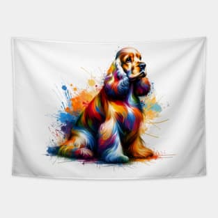 Vibrant Splash Art of an English Cocker Spaniel Tapestry