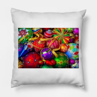 Wonderful Bright Christmas Ornaments Still Life Pillow