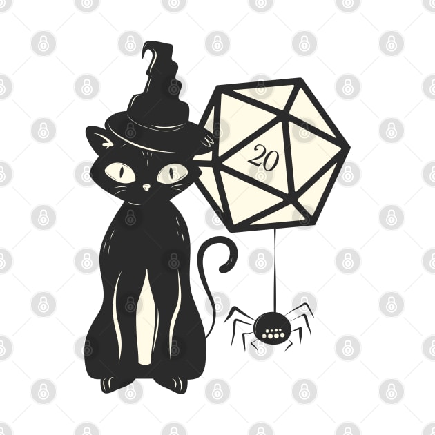 Halloween Cat with Polyhedral D20 Dice of the Witch by dungeonarmory