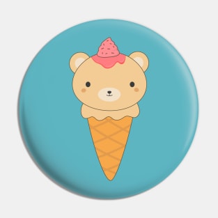 Kawaii Brown Bear Ice Cream Cone T-Shirt Pin