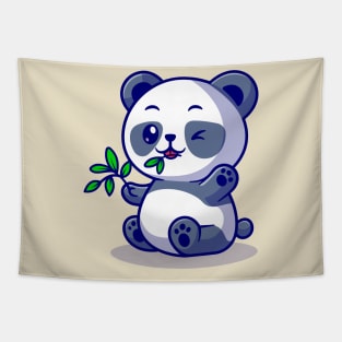 Cute Panda Eat Bamboo Leaf Cartoon Tapestry