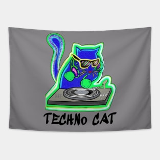 Techno cat - catsondrugs.com - techno, rave, dance, trance, goa, party, Tapestry