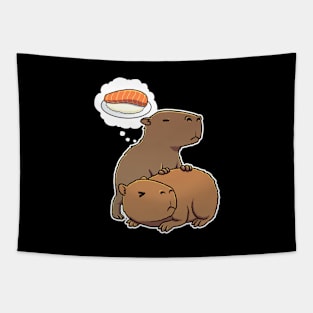 Capybara hungry for Sashimi Tapestry