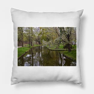 Park with water canals and trees Pillow