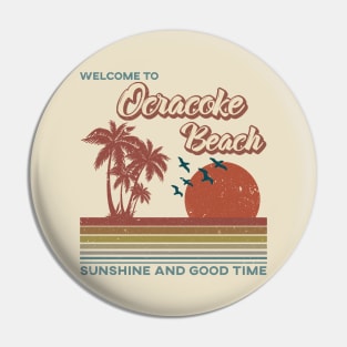 Ocracoke Beach - Ocracoke Beach Retro Sunset Pin