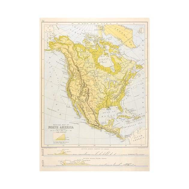 Antique Map of North America with USA, Mexico and Canada by MasterpieceCafe