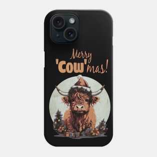 Highland Cow Christmas Merry and Bright, Scottish, Cow Xmas Farmer, Christmas sweater with cute Highland Cow Phone Case