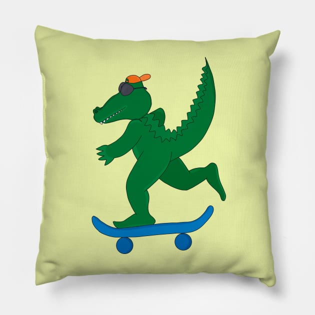 Skater Crocodile Pillow by DiegoCarvalho
