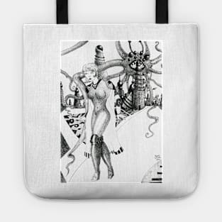 Futuristic Woman [Pencil version] Fantasy Figure Illustration Tote