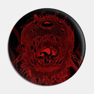 Monstah, line art, red on black Pin