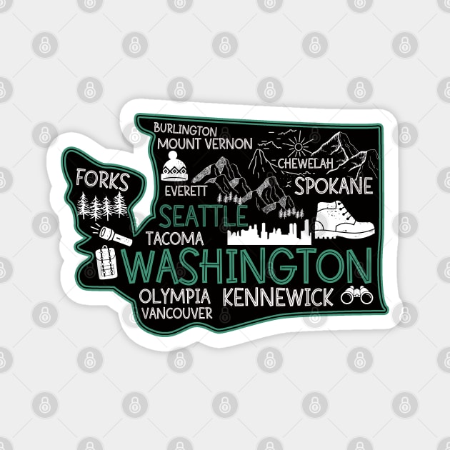 Washington Seattle cute map Tacoma Kennewick Forks Spokane Magnet by BoogieCreates