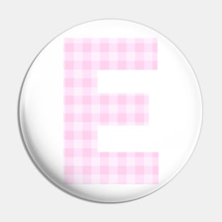 Pink Letter E in Plaid Pattern Background. Pin