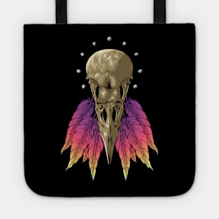 Raven skull with colorful feathers - Goblincore Tote