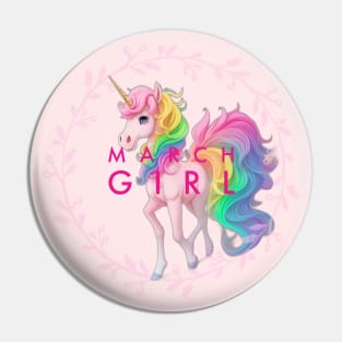 March pink unicorn Pin