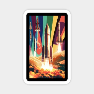 Retro sci fi rocket collage art Magnet