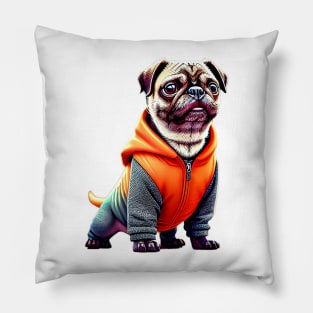 Godfather Pug in Gangsta Prisoner Costume - Adorable Dog in Hip Hop Jail Outfit Pillow