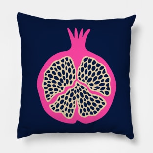 POMEGRANATE Fresh Plump Ripe Tropical Fruit in Fuchsia Hot Pink with Cream and Dark Blue Seeds - UnBlink Studio by Jackie Tahara Pillow