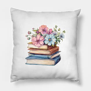 Vintage Floral Books Pillow