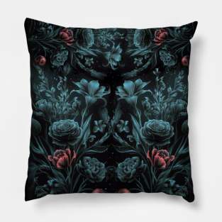 Mysterious Garden Dark flower pattern, nature, pastel, floral, red, spring, pastel Pillow