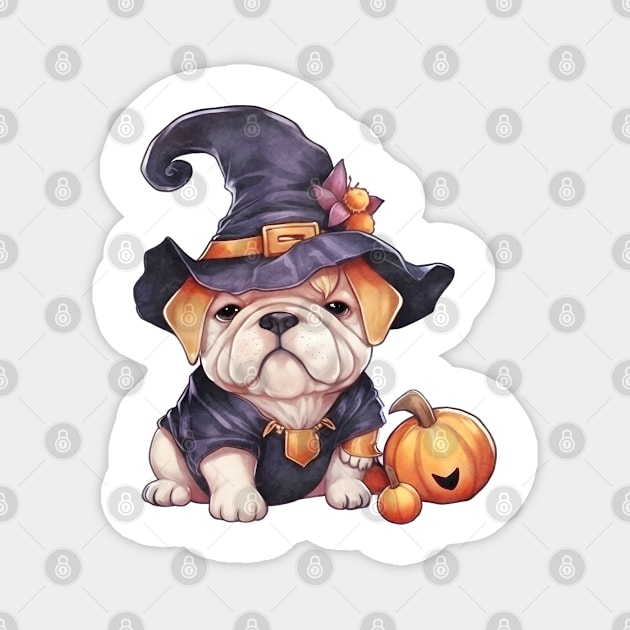 Watercolor Bulldog in Witch Hat Magnet by Chromatic Fusion Studio