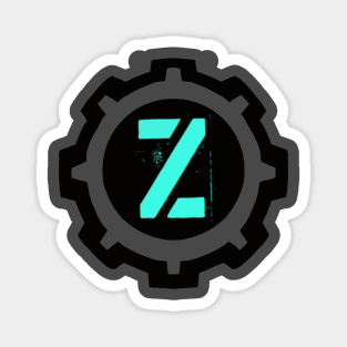 Ice Blue Letter Z in a Black Industrial Cog Magnet