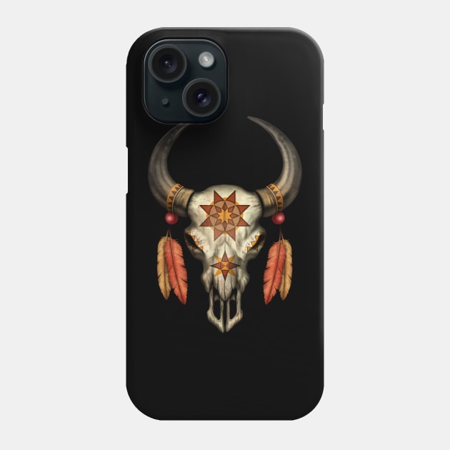 Decorated Native Bull Skull with Feathers Phone Case by jeffbartels