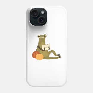 Cute frog reading a book Pumpkin version Phone Case